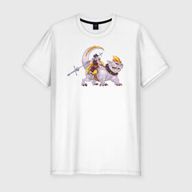 Мужская футболка хлопок Slim с принтом Всадник в Тюмени, 92% хлопок, 8% лайкра | приталенный силуэт, круглый вырез ворота, длина до линии бедра, короткий рукав | всадник | динозаврик | динопёс | копье | наездник
