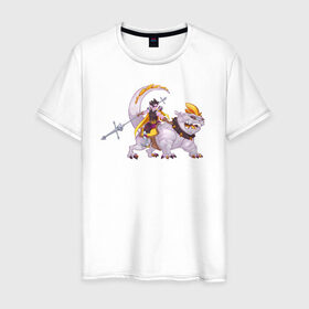 Мужская футболка хлопок с принтом Всадник в Тюмени, 100% хлопок | прямой крой, круглый вырез горловины, длина до линии бедер, слегка спущенное плечо. | всадник | динозаврик | динопёс | копье | наездник
