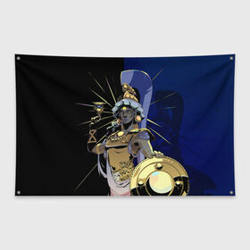 Флаг-баннер с принтом Hades Афина в Тюмени, 100% полиэстер | размер 67 х 109 см, плотность ткани — 95 г/м2; по краям флага есть четыре люверса для крепления | Тематика изображения на принте: hades | афина | игра | компьютерная | подарок | половина | синий | хейдс | хэйдс | черный