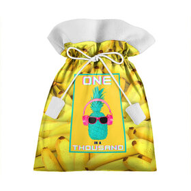 Подарочный 3D мешок с принтом Крутой ананас в Тюмени, 100% полиэстер | Размер: 29*39 см | 3d | tegunvteg | ананас | бананы | бирюзовый | единственный | желтый | надпись | наушники | один | один на тысячу | одна на тысячу | очки | полная запечатка | розовый | самовыражение