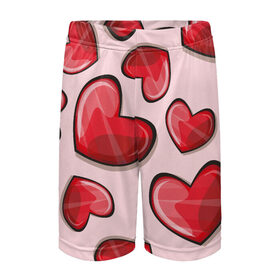 Детские спортивные шорты 3D с принтом Узор Сердечки для влюбленных в Тюмени,  100% полиэстер
 | пояс оформлен широкой мягкой резинкой, ткань тянется
 | 14 февраля | влюбленным | день святого валентина | красные | любовь | парные | подарок | сердечки | узор