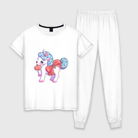 Женская пижама хлопок с принтом Едиорожек в Тюмени, 100% хлопок | брюки и футболка прямого кроя, без карманов, на брюках мягкая резинка на поясе и по низу штанин | единорог | парные | сказочные сущетсва