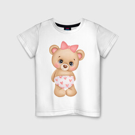 Детская футболка хлопок с принтом Я тебя люблю в Тюмени, 100% хлопок | круглый вырез горловины, полуприлегающий силуэт, длина до линии бедер | любовь | медведь | парные