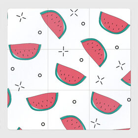Магнитный плакат 3Х3 с принтом Нарисованный арбуз в Тюмени, Полимерный материал с магнитным слоем | 9 деталей размером 9*9 см | арбуз | белый | вкусный | детский | еда | летний | нарисованный | паттерн | простой | узор