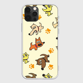 Чехол для iPhone 12 Pro Max с принтом Собачки в Тюмени, Силикон |  | детский | желтый | забавный | злые | зоо | милый | нарисованный | пёсики | приют | следы | собаки | собачки | узор | щенки