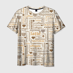 Мужская футболка 3D с принтом Кофейные Напитки в Тюмени, 100% полиэфир | прямой крой, круглый вырез горловины, длина до линии бедер | Тематика изображения на принте: americano | coffee | espresso | latte | nescafe | американо | бариста | бармен | капучино | кофе | кофевар | кофейные зерна | кофейня | кружка кофе | латте | макиато | моккачино | мокко | нескафе | чай | чашка кофе | шоколад
