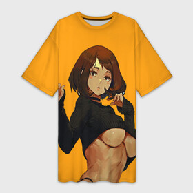 Платье-футболка 3D с принтом Uraraka Ahegao Урарака в Тюмени,  |  | ahegao | ahegao one | anime girl | my hero academia | senpai | tits | uraraka ochako | waifu | аниме | ахегао | вайфу | геройская академия | моя геройская академия | очако | тян | урарака | химико тога