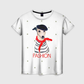 Женская футболка 3D с принтом Модная собака в Тюмени, 100% полиэфир ( синтетическое хлопкоподобное полотно) | прямой крой, круглый вырез горловины, длина до линии бедер | fashion | весна | красный | мода | модная собака | надпись | собака