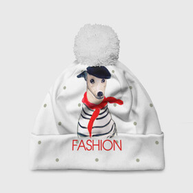 Шапка 3D c помпоном с принтом Модная собака в Тюмени, 100% полиэстер | универсальный размер, печать по всей поверхности изделия | fashion | весна | красный | мода | модная собака | надпись | собака