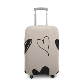 Чехол для чемодана 3D с принтом Сердечный паттерн в Тюмени, 86% полиэфир, 14% спандекс | двустороннее нанесение принта, прорези для ручек и колес | love | беж | вместе | любовь | навсегда | семья | сердце | черный