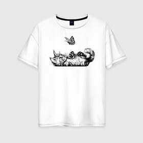 Женская футболка хлопок Oversize с принтом Котик в Тюмени, 100% хлопок | свободный крой, круглый ворот, спущенный рукав, длина до линии бедер
 | бабочка | животное | котик | милый | пушистик