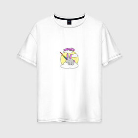 Женская футболка хлопок Oversize с принтом Weird в Тюмени, 100% хлопок | свободный крой, круглый ворот, спущенный рукав, длина до линии бедер
 | единорог | животные | зайчик | кролик | милый | радуга | радужный | странный