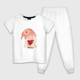 Детская пижама хлопок с принтом ДЕРЖИ СЕРДЕЧКО в Тюмени, 100% хлопок |  брюки и футболка прямого кроя, без карманов, на брюках мягкая резинка на поясе и по низу штанин
 | валентин | гномик | сердечко