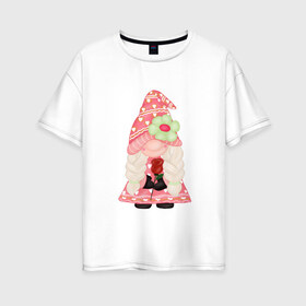 Женская футболка хлопок Oversize с принтом Девочка-гномик в Тюмени, 100% хлопок | свободный крой, круглый ворот, спущенный рукав, длина до линии бедер
 | гном | любовь | сердечко