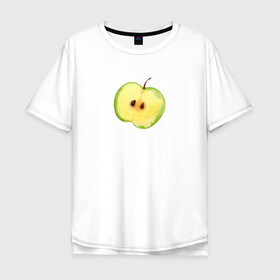 Мужская футболка хлопок Oversize с принтом Яблочко в Тюмени, 100% хлопок | свободный крой, круглый ворот, “спинка” длиннее передней части | зеленое | фрукты | яблоко