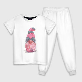 Детская пижама хлопок с принтом Гномик в Тюмени, 100% хлопок |  брюки и футболка прямого кроя, без карманов, на брюках мягкая резинка на поясе и по низу штанин
 | гном | любовь | сердечко