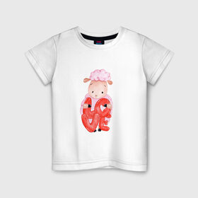 Детская футболка хлопок с принтом Барашка в Тюмени, 100% хлопок | круглый вырез горловины, полуприлегающий силуэт, длина до линии бедер | баран | любовь | сердечко