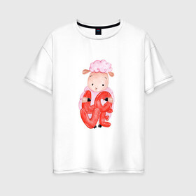 Женская футболка хлопок Oversize с принтом Барашка в Тюмени, 100% хлопок | свободный крой, круглый ворот, спущенный рукав, длина до линии бедер
 | Тематика изображения на принте: баран | любовь | сердечко