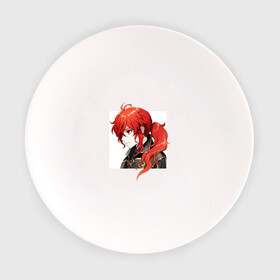 Тарелка с принтом Дилюк в Тюмени, фарфор | диаметр - 210 мм
диаметр для нанесения принта - 120 мм | арт | дилюк | красные волосы | красный | рисунок