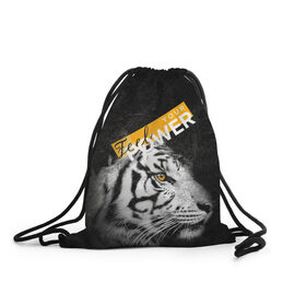 Рюкзак-мешок 3D с принтом Почувствуй свою силу в Тюмени, 100% полиэстер | плотность ткани — 200 г/м2, размер — 35 х 45 см; лямки — толстые шнурки, застежка на шнуровке, без карманов и подкладки | feel | power | tiger | белый | животное | сила | тигр | хищник | черный