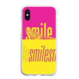 Чехол для iPhone XS Max матовый с принтом Улыбнись (крокодил) в Тюмени, Силикон | Область печати: задняя сторона чехла, без боковых панелей | smile | гена | желтый | крокодил | позитив | розовый | улыбка | улыбнись