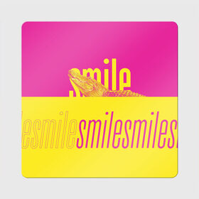 Магнит виниловый Квадрат с принтом Улыбнись (крокодил) в Тюмени, полимерный материал с магнитным слоем | размер 9*9 см, закругленные углы | smile | гена | желтый | крокодил | позитив | розовый | улыбка | улыбнись