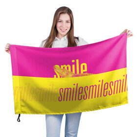 Флаг 3D с принтом Улыбнись (крокодил) в Тюмени, 100% полиэстер | плотность ткани — 95 г/м2, размер — 67 х 109 см. Принт наносится с одной стороны | smile | гена | желтый | крокодил | позитив | розовый | улыбка | улыбнись