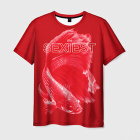 Мужская футболка 3D с принтом Самый сексуальный в Тюмени, 100% полиэфир | прямой крой, круглый вырез горловины, длина до линии бедер | Тематика изображения на принте: red | альфа | альфа самец | красный | рыба | рыбка