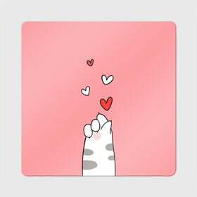 Магнит виниловый Квадрат с принтом Cat love в Тюмени, полимерный материал с магнитным слоем | размер 9*9 см, закругленные углы | 14 февряля | amor | kiss | love | love you | my love | valentine | валентин | люблю | любовь | отношения | пара | поцелуй | я люблю