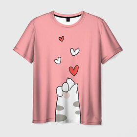 Мужская футболка 3D с принтом Cat love в Тюмени, 100% полиэфир | прямой крой, круглый вырез горловины, длина до линии бедер | Тематика изображения на принте: 14 февряля | amor | kiss | love | love you | my love | valentine | валентин | люблю | любовь | отношения | пара | поцелуй | я люблю
