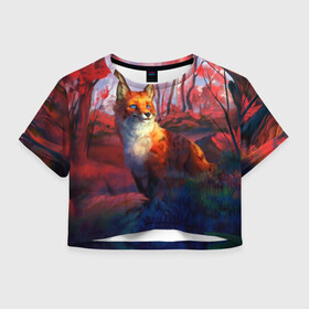 Женская футболка Crop-top 3D с принтом Рыжая лиса в Тюмени, 100% полиэстер | круглая горловина, длина футболки до линии талии, рукава с отворотами | fox | foxy | животное | звери | лиса | лисенок | лисичка | милая | рыжая | фокс