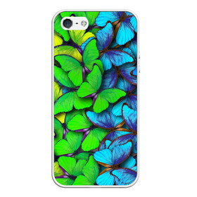Чехол для iPhone 5/5S матовый с принтом Радужные бабочки в Тюмени, Силикон | Область печати: задняя сторона чехла, без боковых панелей | абстракция | бабочки | градиент | неон | природа | радуга | узор | фон | яркий узор