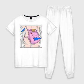 Женская пижама хлопок с принтом Sexy girl в Тюмени, 100% хлопок | брюки и футболка прямого кроя, без карманов, на брюках мягкая резинка на поясе и по низу штанин | любовь | туфли