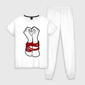 Женская пижама хлопок с принтом руки в виде сердца в Тюмени, 100% хлопок | брюки и футболка прямого кроя, без карманов, на брюках мягкая резинка на поясе и по низу штанин | любовь | руки