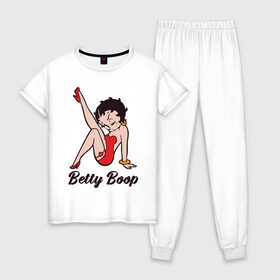 Женская пижама хлопок с принтом Betty Boop в Тюмени, 100% хлопок | брюки и футболка прямого кроя, без карманов, на брюках мягкая резинка на поясе и по низу штанин | Тематика изображения на принте: betty boop | любовь