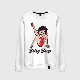 Женский свитшот хлопок с принтом Betty Boop в Тюмени, 100% хлопок | прямой крой, круглый вырез, на манжетах и по низу широкая трикотажная резинка  | betty boop | любовь