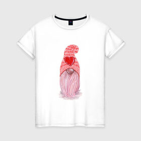 Женская футболка хлопок с принтом Гномик в Тюмени, 100% хлопок | прямой крой, круглый вырез горловины, длина до линии бедер, слегка спущенное плечо | гномье | сердечки