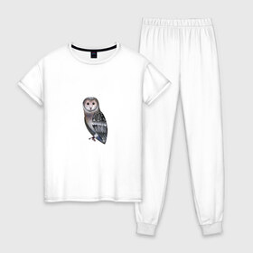 Женская пижама хлопок с принтом Сова в Тюмени, 100% хлопок | брюки и футболка прямого кроя, без карманов, на брюках мягкая резинка на поясе и по низу штанин | режим дня | совушка