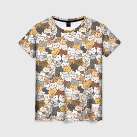 Женская футболка 3D с принтом Котики муркотики в Тюмени, 100% полиэфир ( синтетическое хлопкоподобное полотно) | прямой крой, круглый вырез горловины, длина до линии бедер | cat | kitty | кот | котенок | котики | котэ | кошка | полосатый