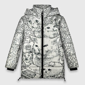 Женская зимняя куртка 3D с принтом Коты мемы кошки в Тюмени, верх — 100% полиэстер; подкладка — 100% полиэстер; утеплитель — 100% полиэстер | длина ниже бедра, силуэт Оверсайз. Есть воротник-стойка, отстегивающийся капюшон и ветрозащитная планка. 

Боковые карманы с листочкой на кнопках и внутренний карман на молнии | киса | киска | коты | кошечки | кошка | кошки | мем | мем кот и девушки | мем с котом | мем с кошкой | мемы