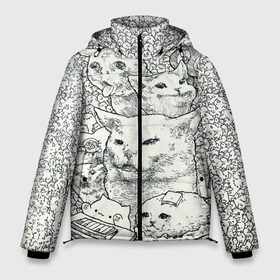 Мужская зимняя куртка 3D с принтом Коты мемы кошки в Тюмени, верх — 100% полиэстер; подкладка — 100% полиэстер; утеплитель — 100% полиэстер | длина ниже бедра, свободный силуэт Оверсайз. Есть воротник-стойка, отстегивающийся капюшон и ветрозащитная планка. 

Боковые карманы с листочкой на кнопках и внутренний карман на молнии. | киса | киска | коты | кошечки | кошка | кошки | мем | мем кот и девушки | мем с котом | мем с кошкой | мемы
