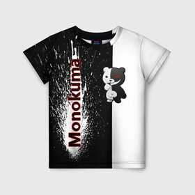 Детская футболка 3D с принтом Monokuma в Тюмени, 100% гипоаллергенный полиэфир | прямой крой, круглый вырез горловины, длина до линии бедер, чуть спущенное плечо, ткань немного тянется | monokuma | игра | медведь | монокума | плюшевый | робот