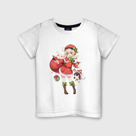 Детская футболка хлопок с принтом Рождественская Кли в Тюмени, 100% хлопок | круглый вырез горловины, полуприлегающий силуэт, длина до линии бедер | Тематика изображения на принте: арт | игрушка эмбер | кли | рисунок | рождество | танцующая игрушка | эмбер