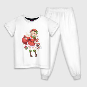 Детская пижама хлопок с принтом Рождественская Кли в Тюмени, 100% хлопок |  брюки и футболка прямого кроя, без карманов, на брюках мягкая резинка на поясе и по низу штанин
 | Тематика изображения на принте: арт | игрушка эмбер | кли | рисунок | рождество | танцующая игрушка | эмбер