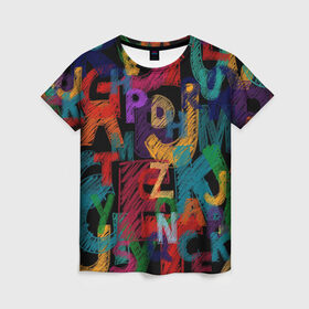 Женская футболка 3D с принтом Letter в Тюмени, 100% полиэфир ( синтетическое хлопкоподобное полотно) | прямой крой, круглый вырез горловины, длина до линии бедер | letter | алфавит | буква | буквы | мозаика | текстуры