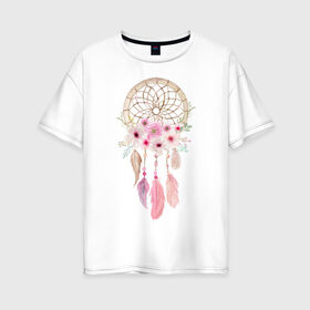 Женская футболка хлопок Oversize с принтом Ловец Снов в Тюмени, 100% хлопок | свободный крой, круглый ворот, спущенный рукав, длина до линии бедер
 | tegunvteg | обереги | сон