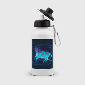 Бутылка спортивная с принтом Космо-корова в Тюмени, металл | емкость — 500 мл, в комплекте две пластиковые крышки и карабин для крепления | галактика | инопланетянин | корова | космическая | космос
