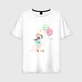 Женская футболка хлопок Oversize с принтом Собачка в Тюмени, 100% хлопок | свободный крой, круглый ворот, спущенный рукав, длина до линии бедер
 | животные | маленкое зло | наушники | шпиц