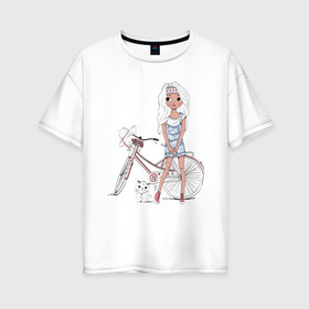 Женская футболка хлопок Oversize с принтом Оторва в Тюмени, 100% хлопок | свободный крой, круглый ворот, спущенный рукав, длина до линии бедер
 | tegunvteg | дама с собачкой | животные | кошечка | кошка | силуэт