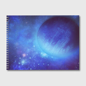 Альбом для рисования с принтом Планета в Тюмени, 100% бумага
 | матовая бумага, плотность 200 мг. | cosmos | galaxy | stars | вселенная | звезды | космос | планета | синий